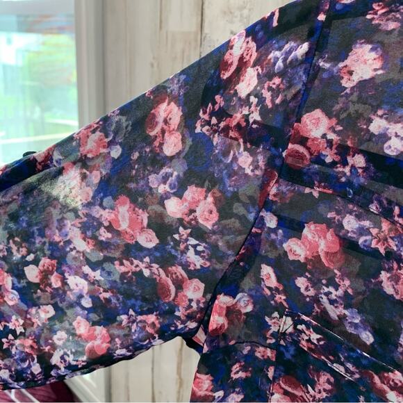 Express The Portofino Button Up Floral Sheer Top Shirt Blouse - Picture 3 of 5